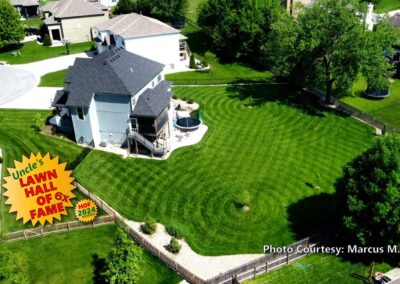 An aerial photo of a beautiful Grass Pad Heatwave lawn.